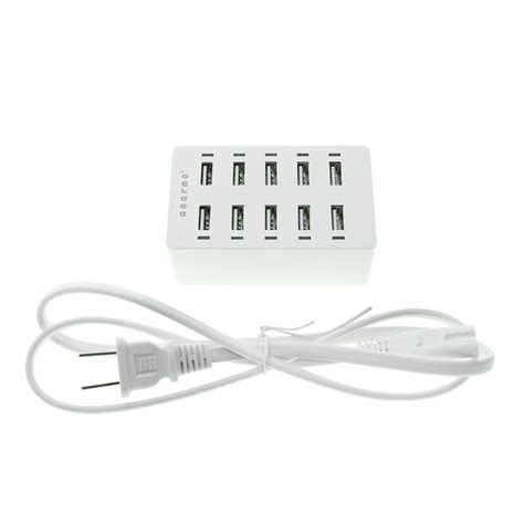 USB 10 Port 60W Home Charger 2.4A Per Port with Smart IC & LED