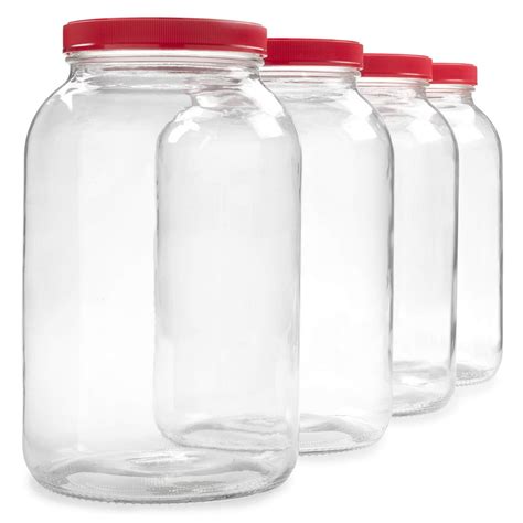 1 Gallon Glass Jar w/Plastic Airtight Lid, Muslin Cloth, Rubber Band - Made in USA, Wide Mouth ...