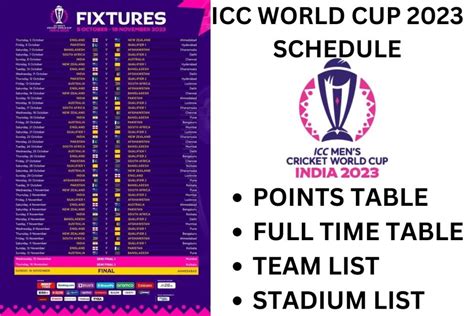 ICC World Cup 2023 Schedule, Fixtures, WC Time Table Stadium