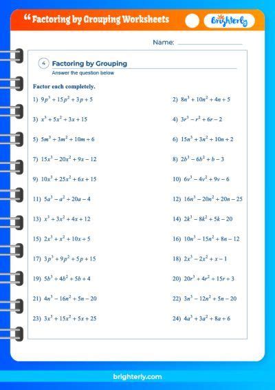 Free Printable Factoring By Grouping Worksheets [PDFs] Brighterly