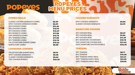 Menu At Popeyes Chicken