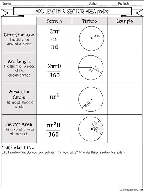 Arc Length and Sector Area Notes and Worksheets - Lindsay Bowden