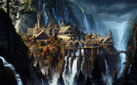 Wallpaper : Rivendell, The Lord of the Rings, fantasy art, waterfall, artwork 1920x1196 ...