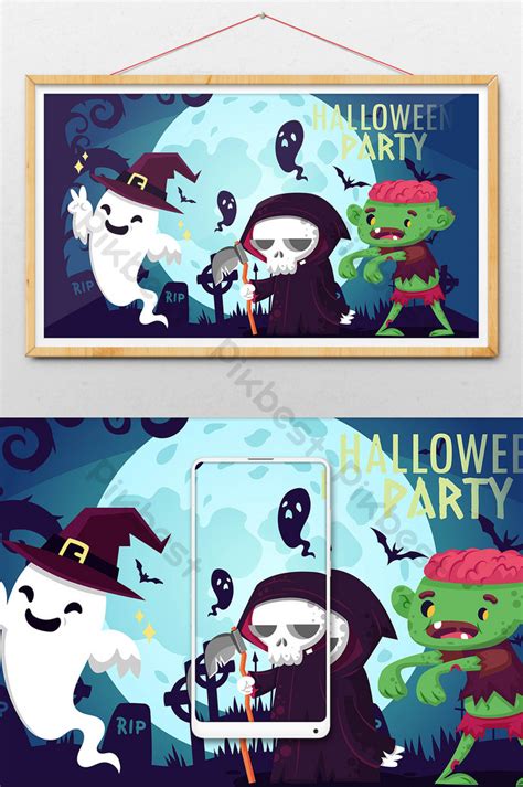 Cartoon graveyard halloween party illustration | Illustration AI Free Download - Pikbest