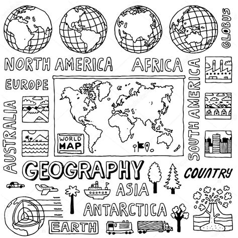 Geography doodles. — Stock Vector © Sashatigar #51488179