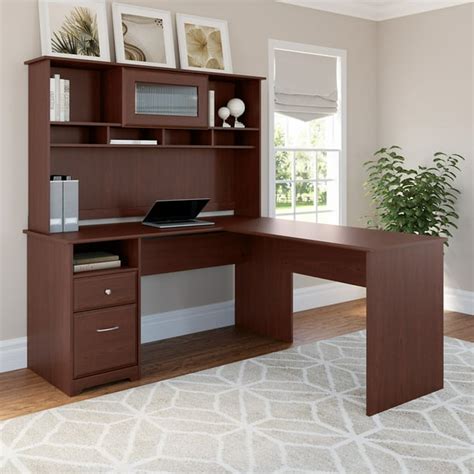 Bush Furniture Cabot 60W L Shaped Computer Desk with Hutch and Drawers in Harvest Cherry ...