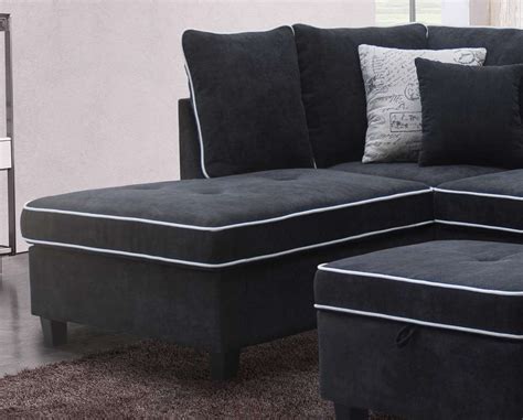 Lilola Home - Harmony - Black Fabric Sectional Sofa with Left-Facing Chaise and Storage Ottoman ...