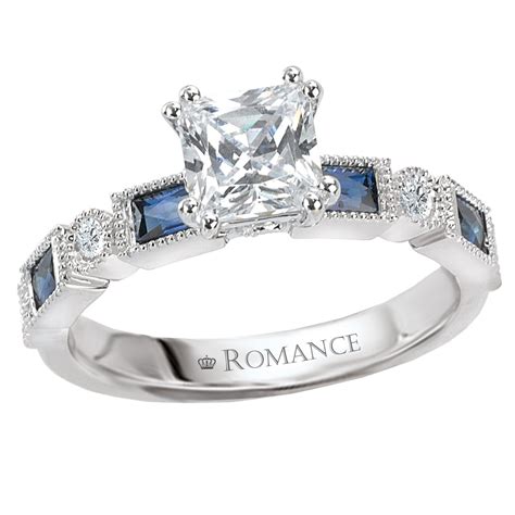 Ladies Engagement Ring - Sapphire & Diamonds - Princess Cut