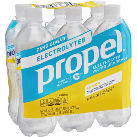 Propel Zero Sugar Electrolyte Water Beverage Lemon Naturally Flavored 16.9 Fl Oz 6 Count Bottle ...