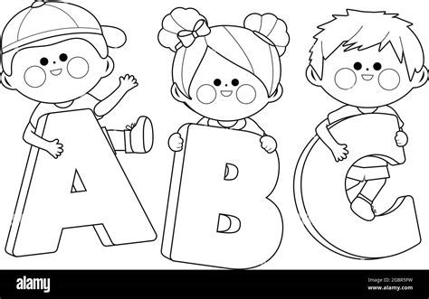 Children holding cartoon letters. Vector black and white coloring page Stock Vector Image & Art ...