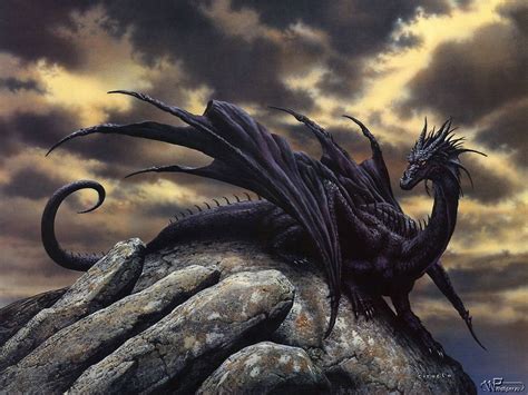 Black dragon on rock digital wallpaper, fantasy art, dragon HD wallpaper | Wallpaper Flare