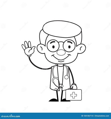 Happy Doctor with Medical Briefcase Doodle Art Vector Stock Vector - Illustration of cartoon ...