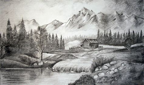 Beautiful Scenery Drawing in Pencil