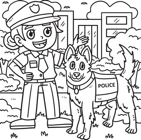 Police Officer and Police Dog Coloring Page 12902491 Vector Art at Vecteezy