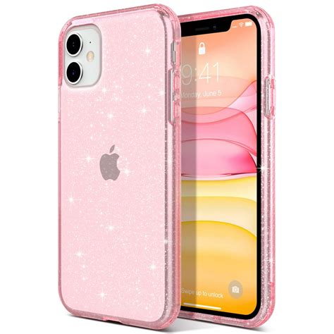 iPhone 11 Case, ULAK Ultra Clear Bling Pink Hybrid Protective Case Slim Fit Transparent Anti ...