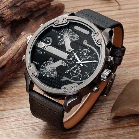 Famous Designer Mens Watches Top Brand Luxury Quartz Watch Oulm PU Leather Big Dial Military ...