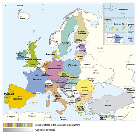 Mapa detallado de los Estados miembros de la Unión Europea - 2007 | Europa | Mapas del Mundo