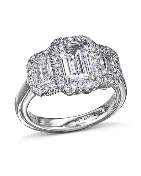 3-Stone Emerald-Cut Diamond Halo Ring – Turgeon Raine