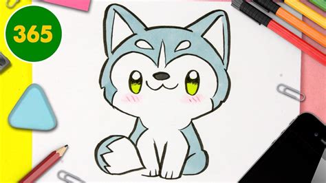 COMMENT DESSINER UN CHIEN HUSKY KAWAII - dessins kawaii faciles - DESSINER DES ANIMAUX KAWAII ...