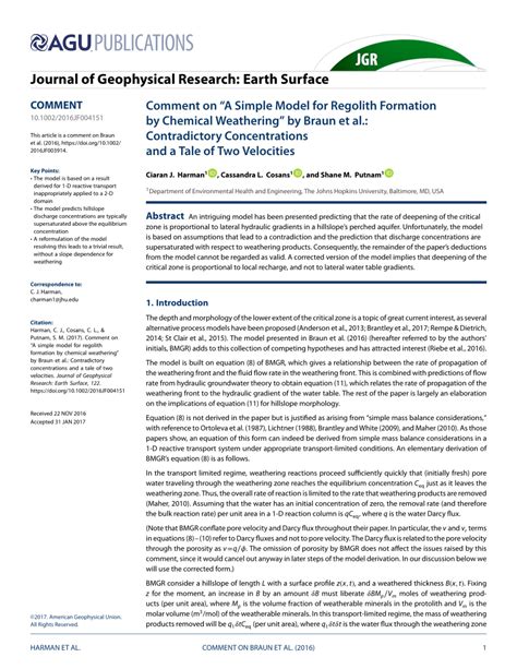 (PDF) Comment on “A Simple Model for Regolith Formation by Chemical Weathering” by Braun et al ...