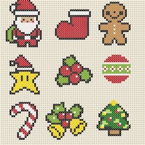 9 Mini Christmas Cross Stitch Patterns Easy Cross Stitch Modern Cross Stitch Pattern PDF - Etsy