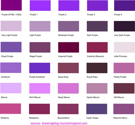 Hues, Shades and Tints of Purple – Common Names, Their RGB and HEX Codes - Drawing Blog