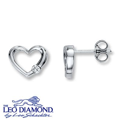 Kay Jewelers Diamond Heart Earrings 1/8 ct tw Round-cut 14K White Gold- Earrings