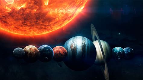 Solar system Wallpaper 4K, Planets, Sun, Orange, Stars