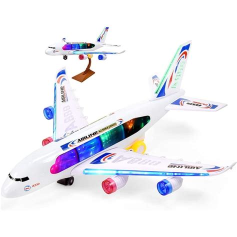 Bump & Go Airplane Toy for Kids - Battery-Operated Toys, Passenger Big Plane with LED Lights ...