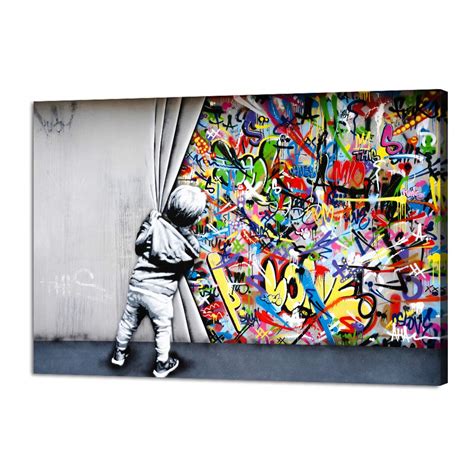 Buy Yatsen Bridge Classic Street Art Banksy Graffiti Wall Art Behind The Curtain s Canvas ...