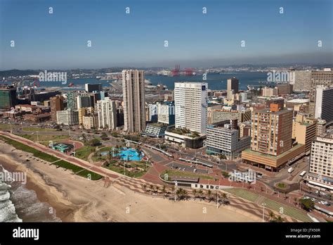 Aerial view od Durban beaches with hotels and apartments and the Durban harbour in the ...