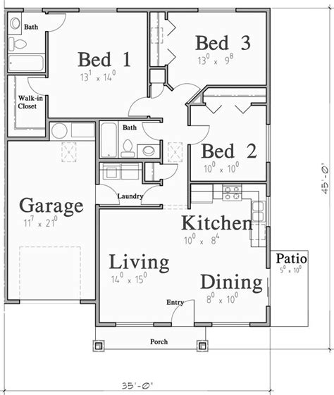 Single Story Duplex House Plan with Garage