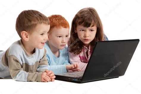 Happy children learning on kids notebook computer — Stock Photo © sdenness #12743730