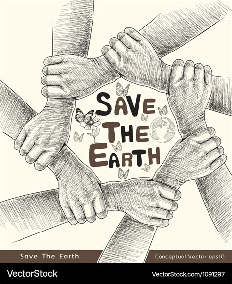 Hands save earth drawing conceptual Royalty Free Vector