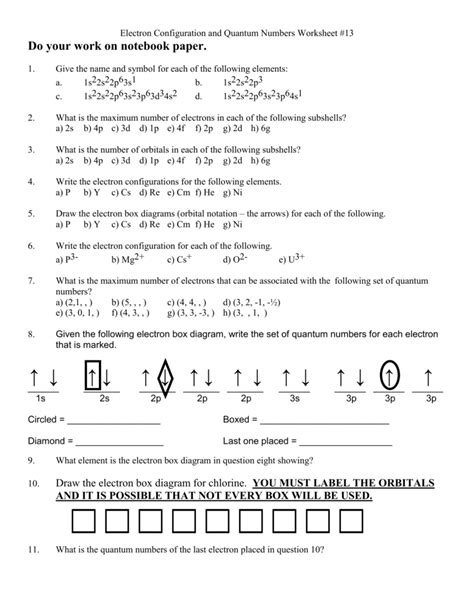 Quantum Numbers Practice Worksheet - Wordworksheet.com