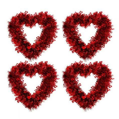 4PCS Valentine's Day Heart Wreath, 30*30cm Valentines Wreath for Front Door Tinsel Heart Wreath ...