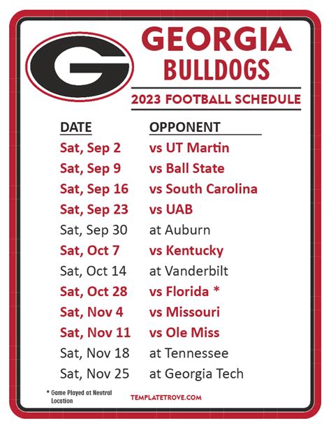 Printable 2023 Georgia Bulldogs Football Schedule