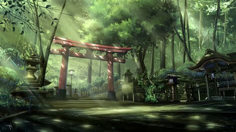 anime, Landscape, Torii, Sun Rays, Forest, Asian Architecture, Steps, Trees Wallpapers HD ...