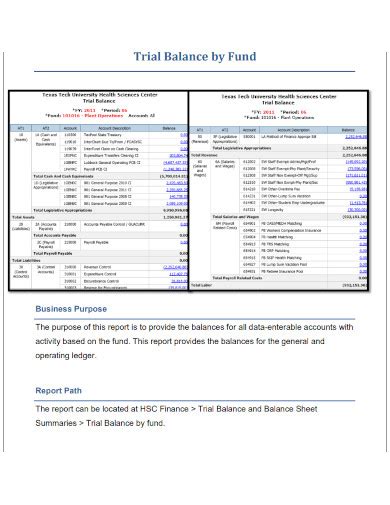 Trial Balance - 6+ Examples, Format, How to do, PDF