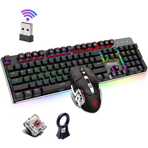 Keyboard Mouse Set Lychee Wireless Gaming Keyboard Mouse Combo Mechanical 104 Keys with RGB ...