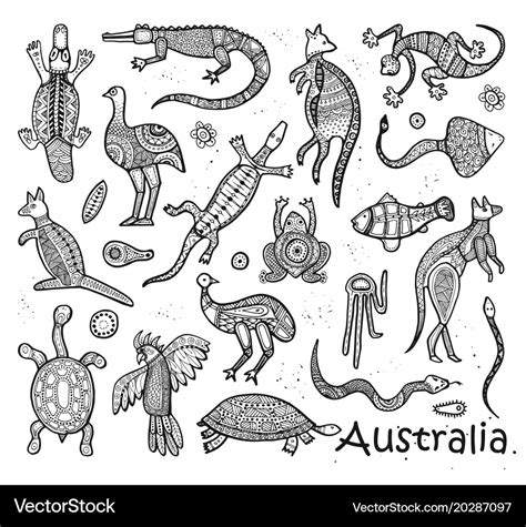 Animals drawings aboriginal australian style Vector Image