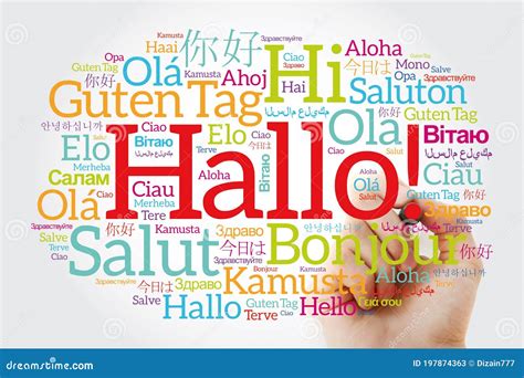 Hallo Hello Greeting in German Word Cloud in Different Languages of the World, Background ...