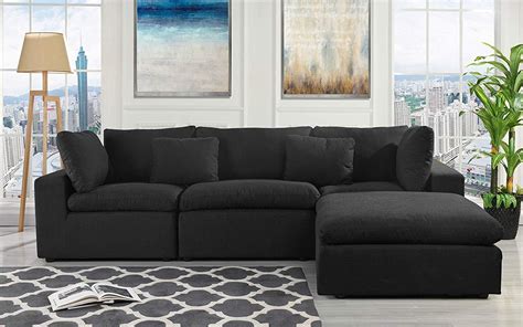 Classic Large Black Fabric Sectional Sofa, L Shape Couch with Wide Chaise... 662187614953 | eBay