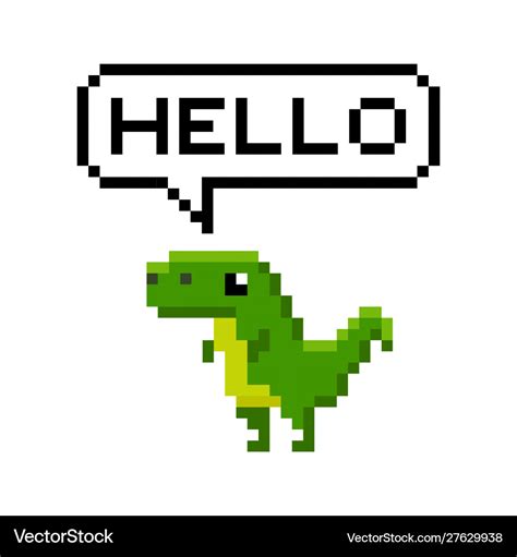 Pixel art 8-bit cartoon dinosaur saying hello Vector Image