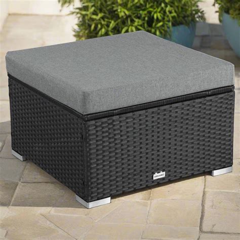 Lauren Outdoor Wicker Ottoman - Black – Factory Buys