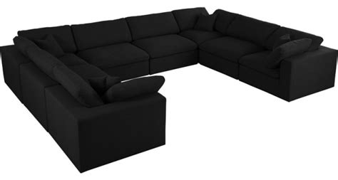 Maklaine Contemporary Black Linen Fabric Deluxe Modular Sectional Sofa - Transitional ...