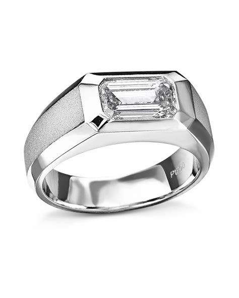 Men’s Emerald-Cut Diamond and Beveled Platinum Solitaire Ring – Turgeon Raine