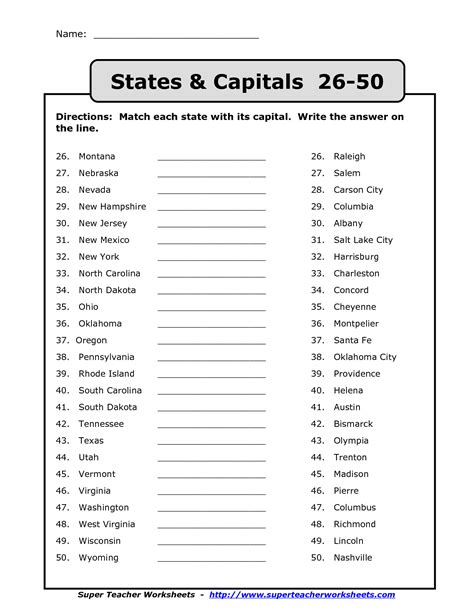 50 States Capitals Study Guide