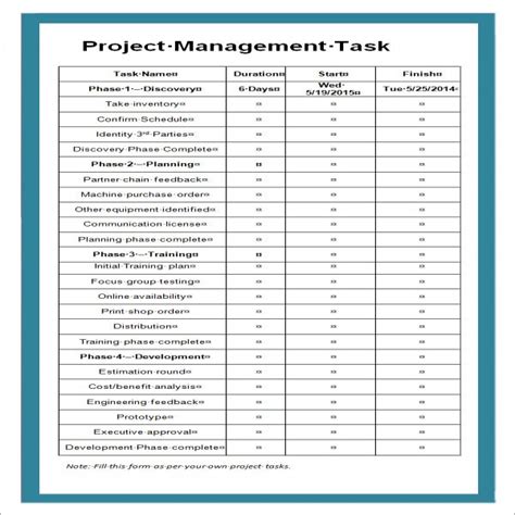 project management task list – task list templates