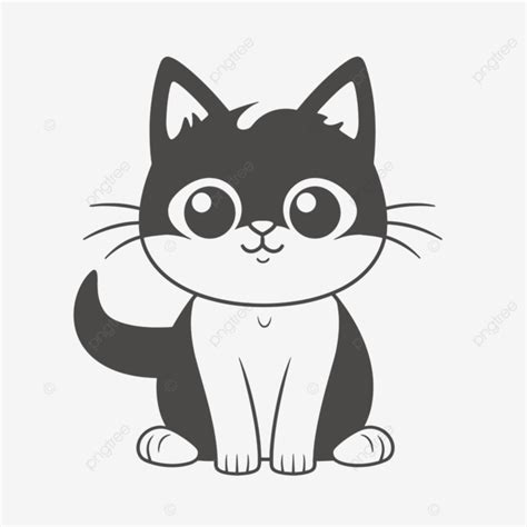 Little Cat Cartoon Cartoon Images Vector, Black And White, Basic Simple Cute Cartoon Cartoon Cat ...